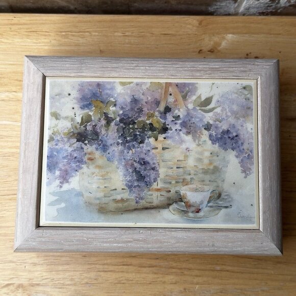 Graphic Art Tiles Wooden Jewelry Music‎ Box 7.5" Flower Basket Motif Works Video - Picture 1 of 13